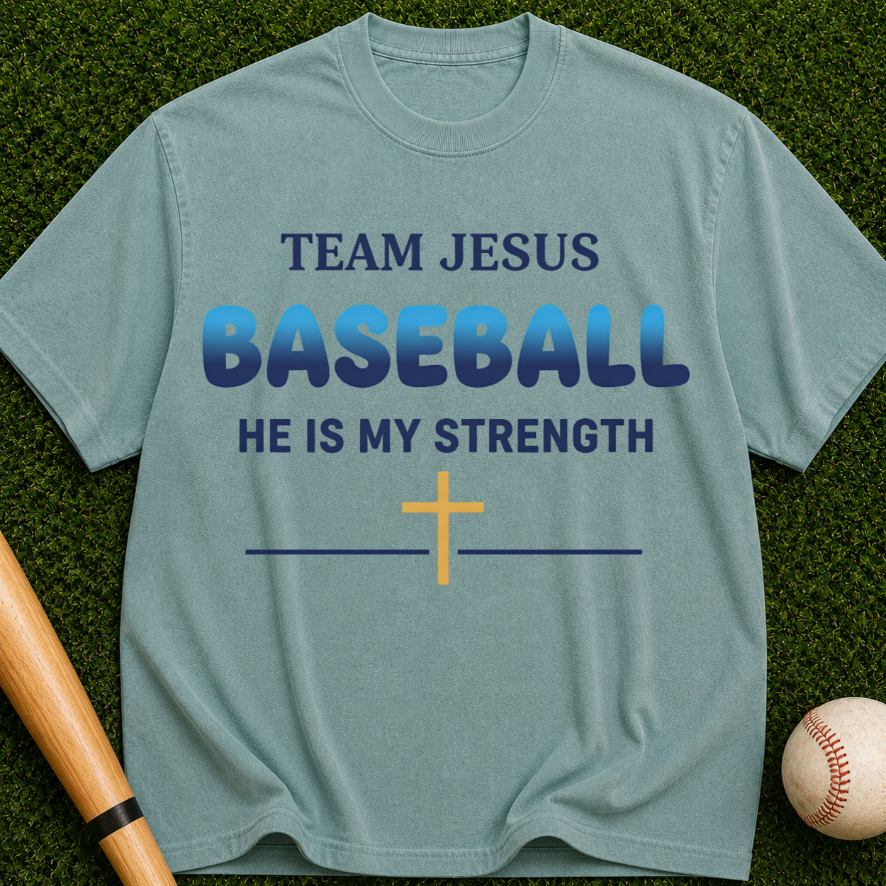 Team Jesus Baseball T-Shirt — He Is My Strength Christian Sports Tee