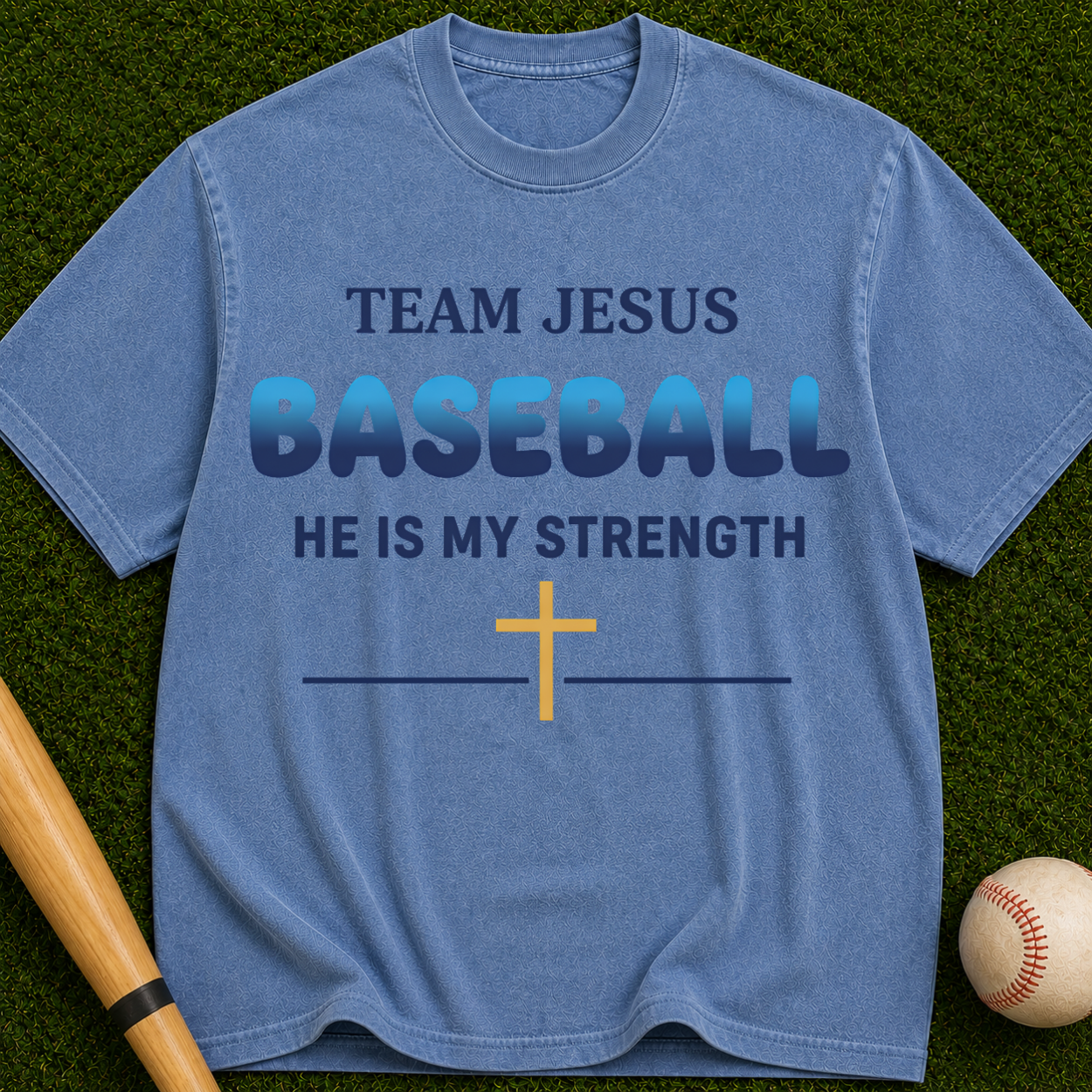 Team Jesus Baseball T-Shirt — He Is My Strength Christian Sports Tee