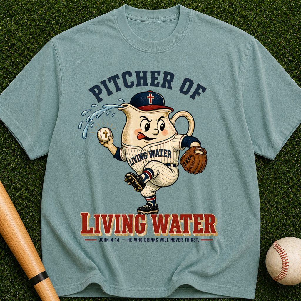 Pitcher of Living Water T-Shirt — Vintage Baseball Christian Tee