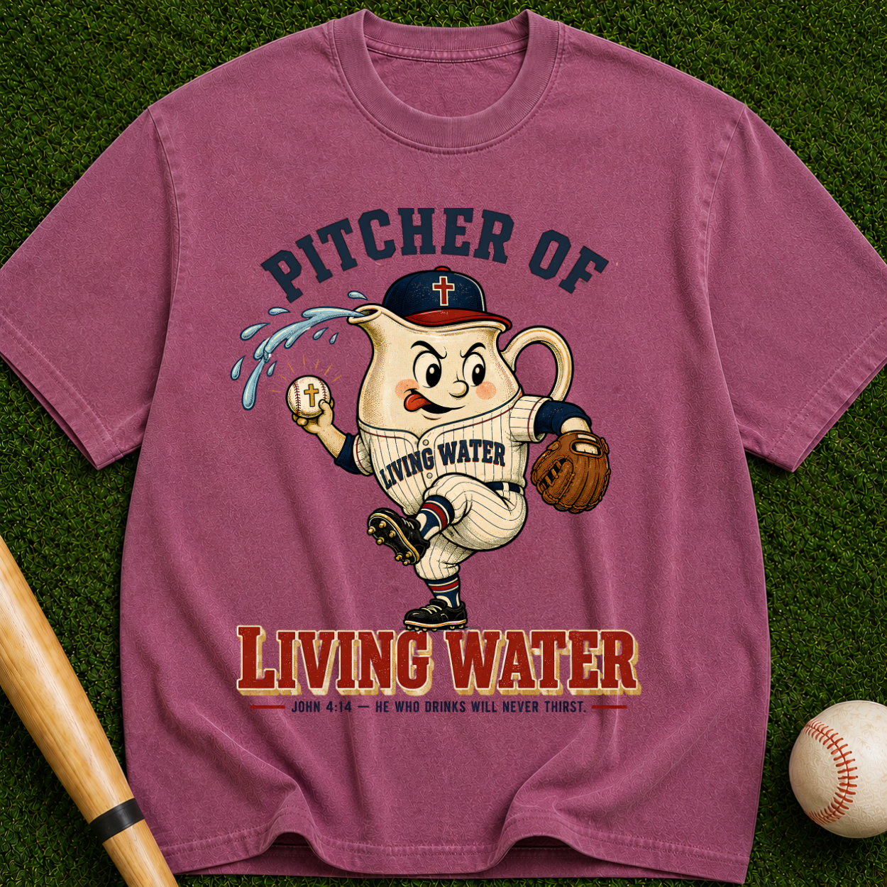 Pitcher of Living Water T-Shirt — Vintage Baseball Christian Tee