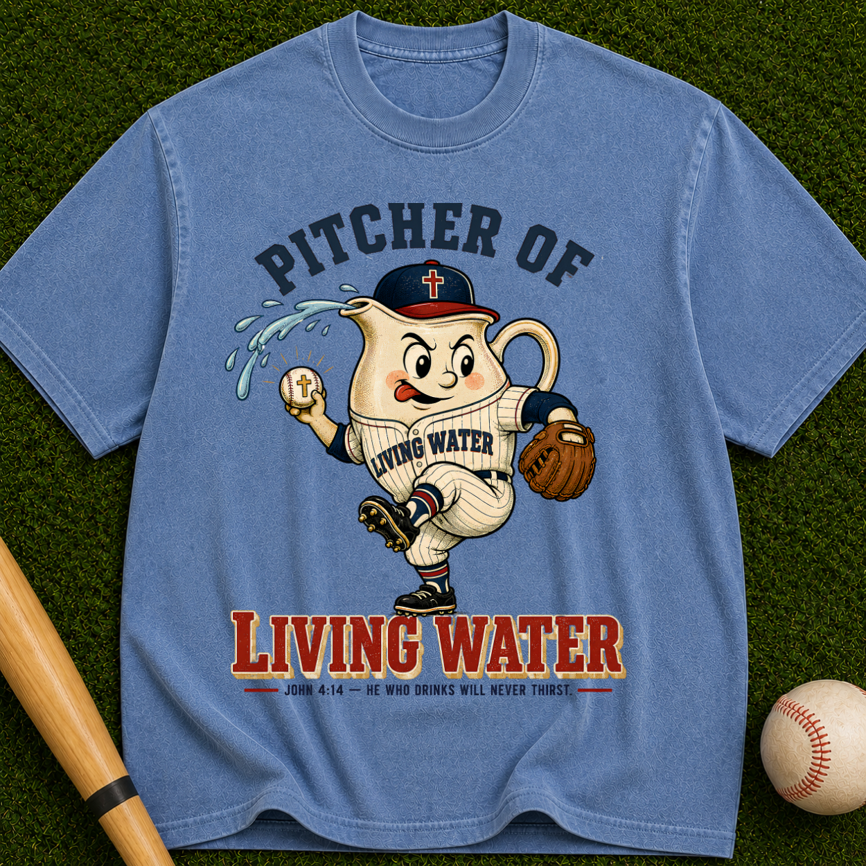 Pitcher of Living Water T-Shirt — Vintage Baseball Christian Tee
