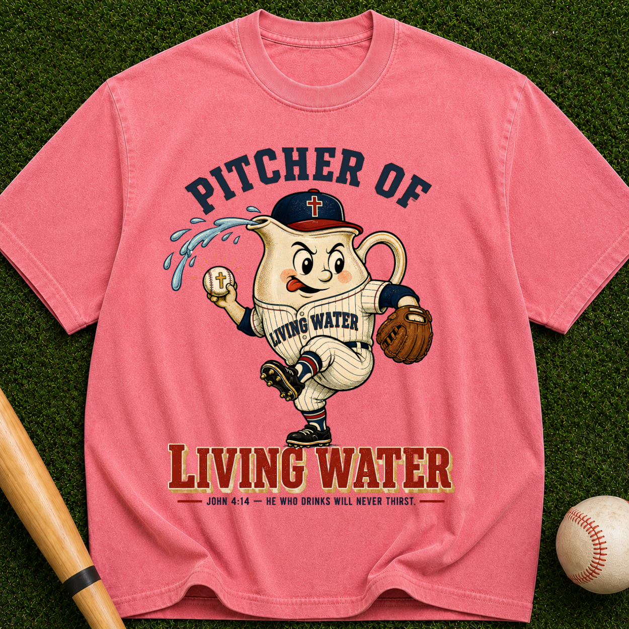 Pitcher of Living Water T-Shirt — Vintage Baseball Christian Tee
