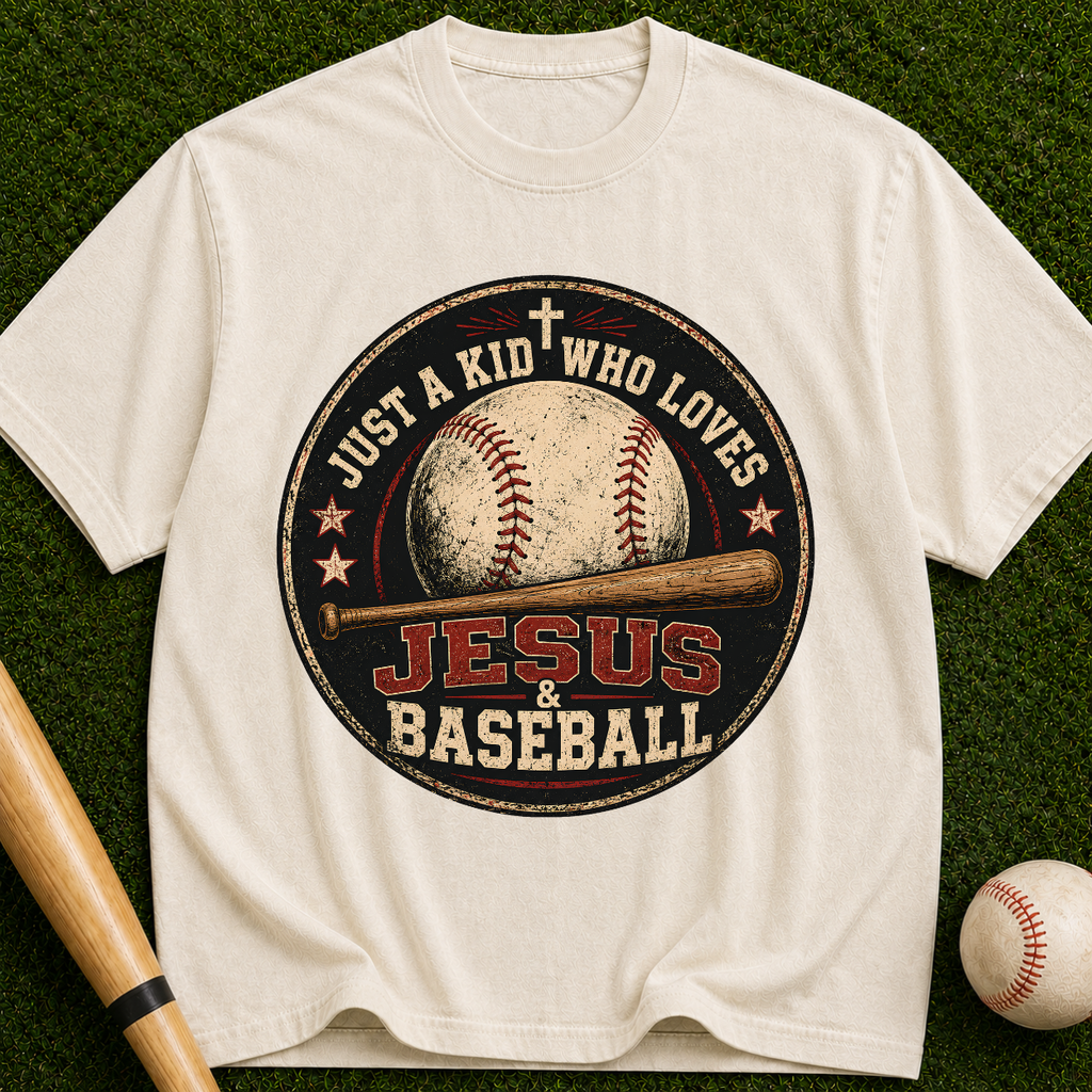 Jesus & Baseball T-Shirt — "Just a Kid Who Loves Jesus & Baseball" Vintage Tee