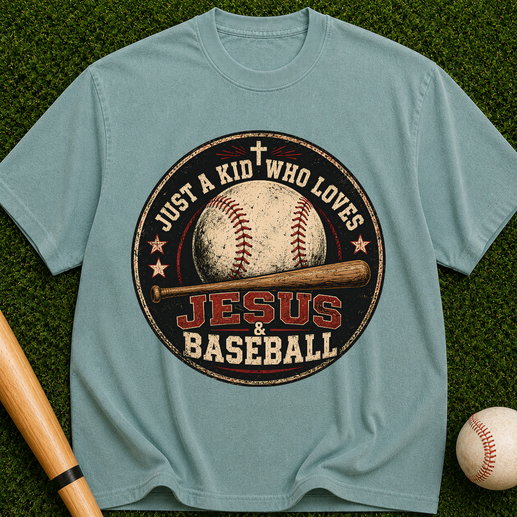 Jesus & Baseball T-Shirt — "Just a Kid Who Loves Jesus & Baseball" Vintage Tee