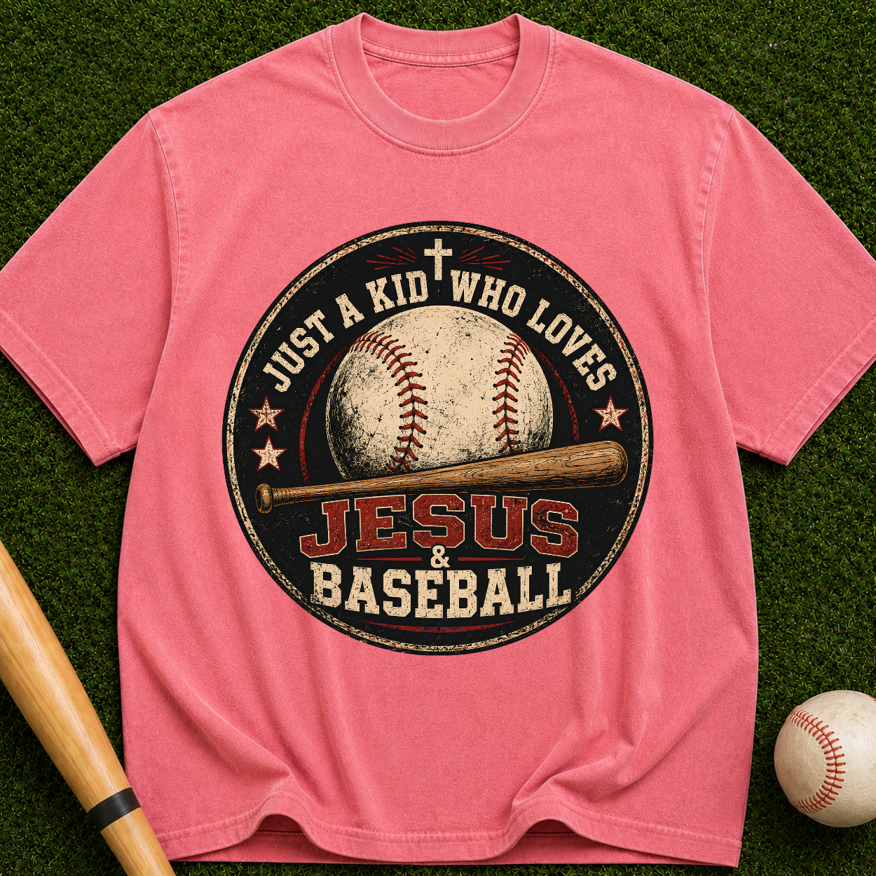 Jesus & Baseball T-Shirt — "Just a Kid Who Loves Jesus & Baseball" Vintage Tee