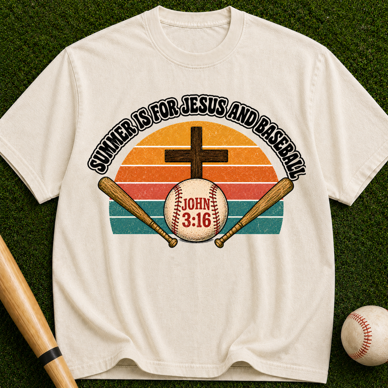 Christian Baseball T-Shirt — "Summer Is For Jesus and Baseball" (John 3:16)