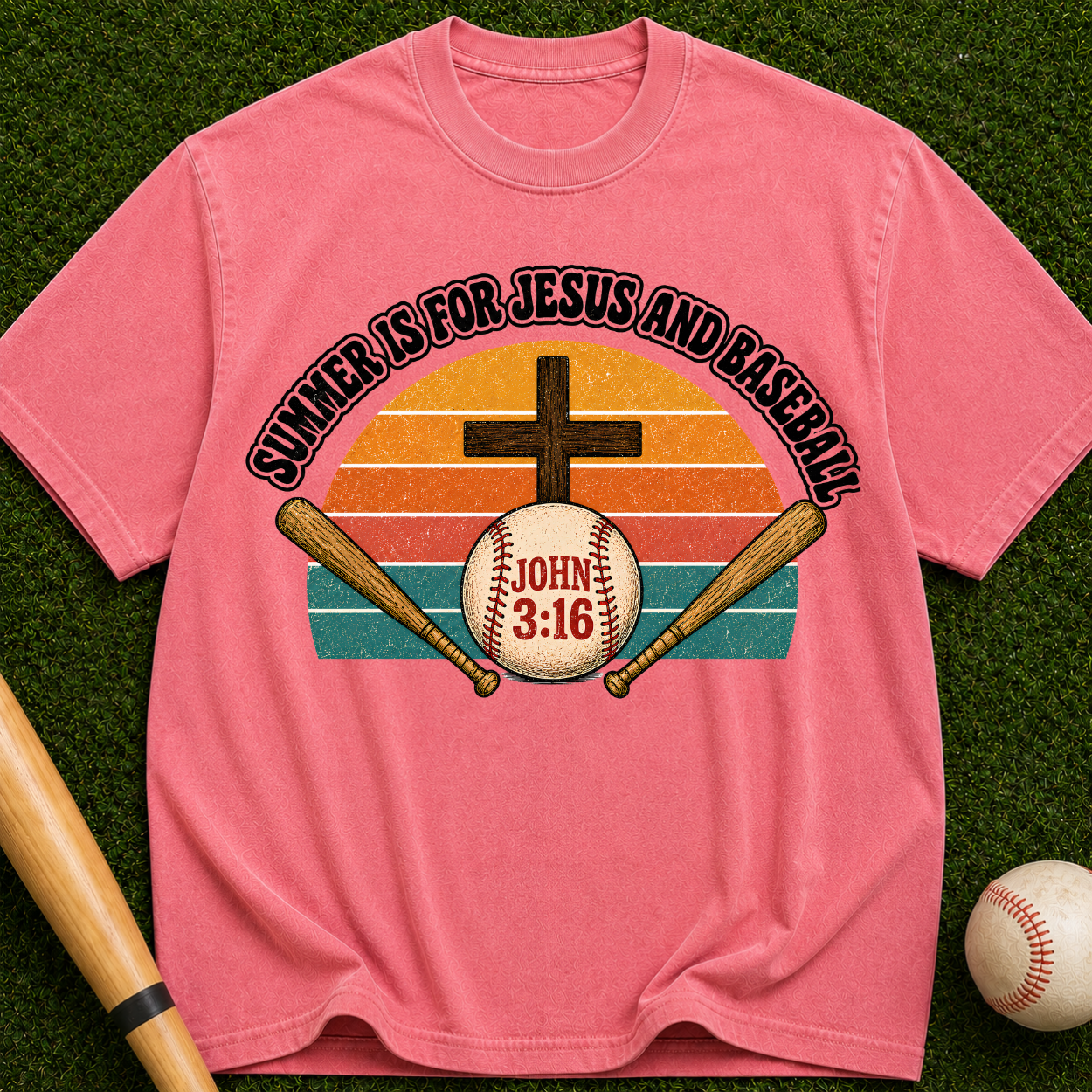 Christian Baseball T-Shirt — "Summer Is For Jesus and Baseball" (John 3:16)