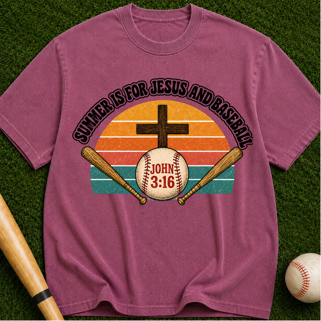 Christian Baseball T-Shirt — "Summer Is For Jesus and Baseball" (John 3:16)