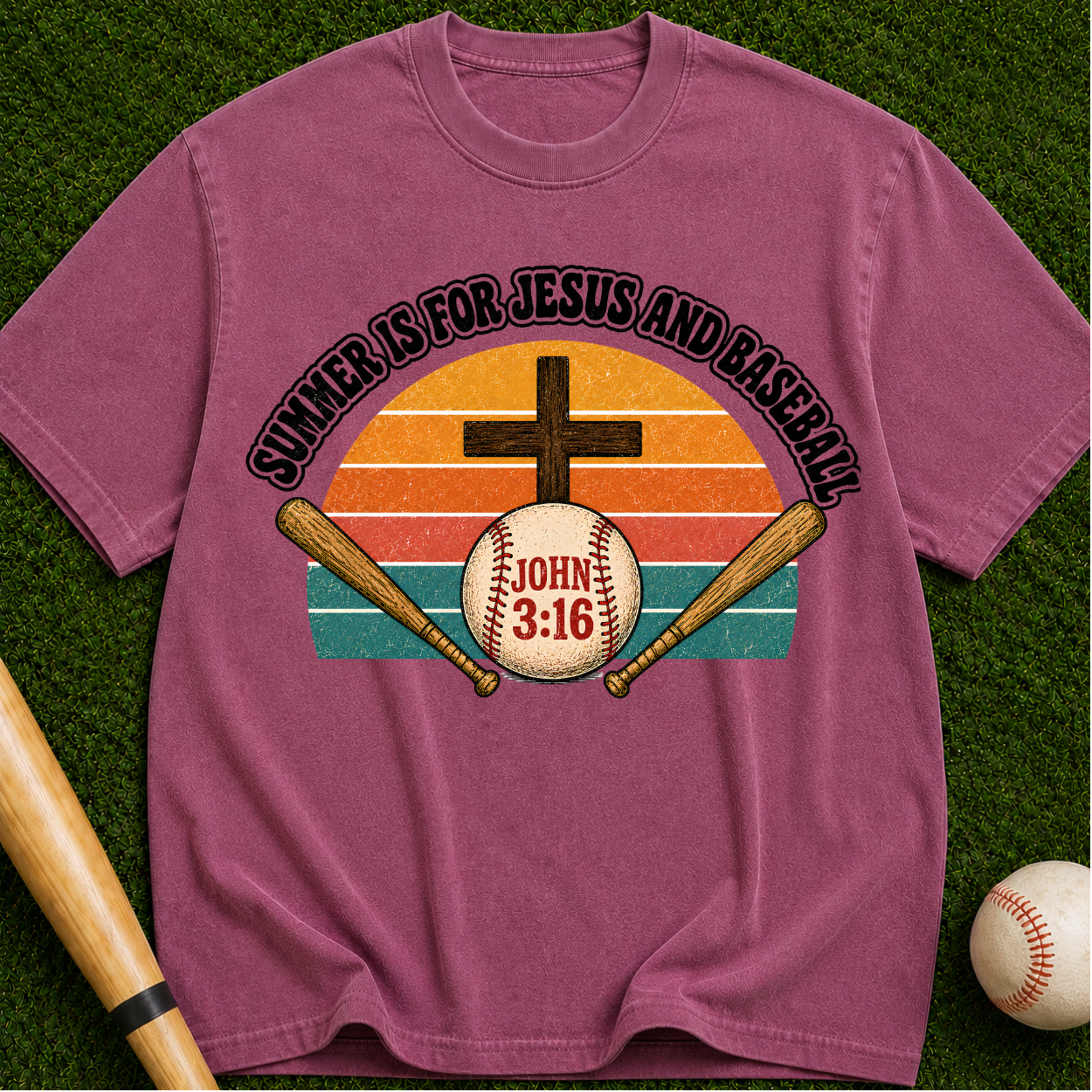 Christian Baseball T-Shirt — "Summer Is For Jesus and Baseball" (John 3:16)