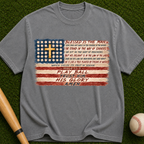 Christian Baseball American Flag T-Shirt — "Play Ball His Glory"