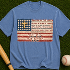 Christian Baseball American Flag T-Shirt — "Play Ball His Glory"