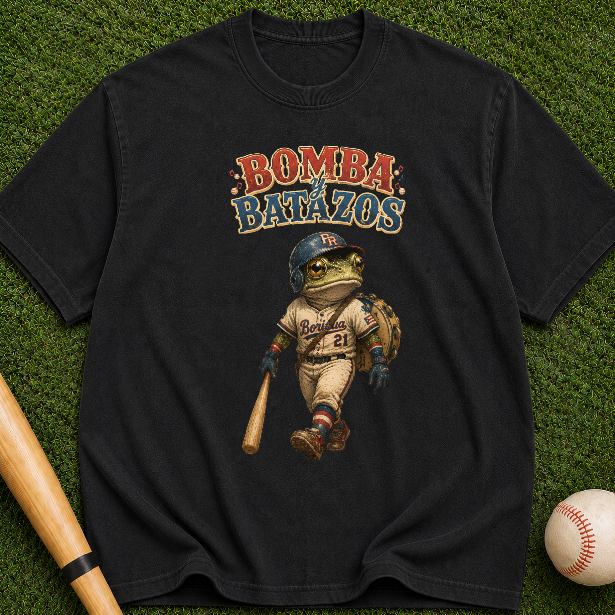 Bomba Batazos Baseball T-Shirt – Vintage Frog Batter Graphic