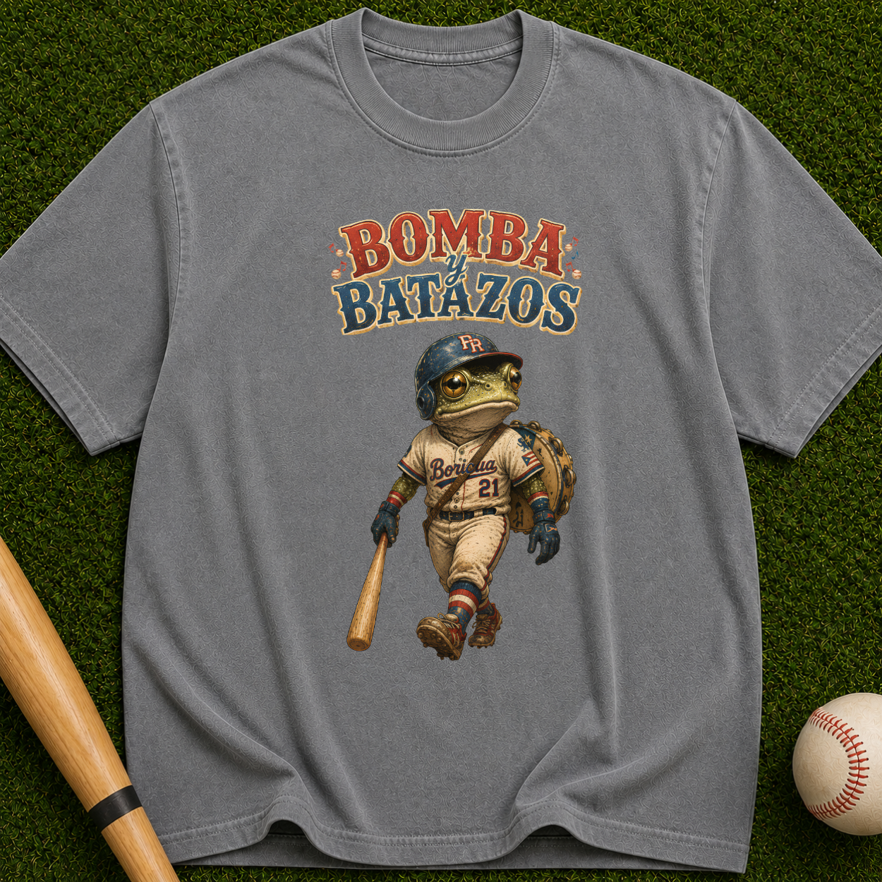 Bomba Batazos Baseball T-Shirt – Vintage Frog Batter Graphic