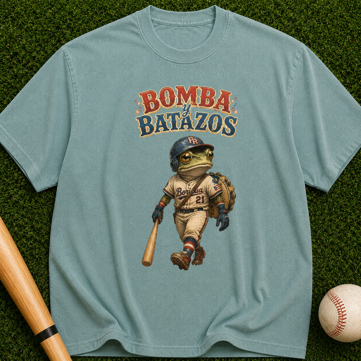 Bomba Batazos Baseball T-Shirt – Vintage Frog Batter Graphic