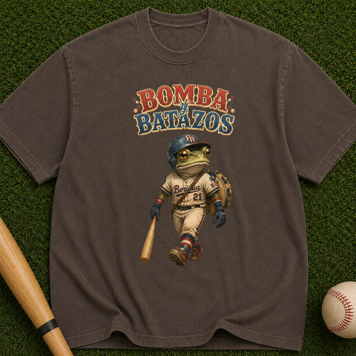 Bomba Batazos Baseball T-Shirt – Vintage Frog Batter Graphic