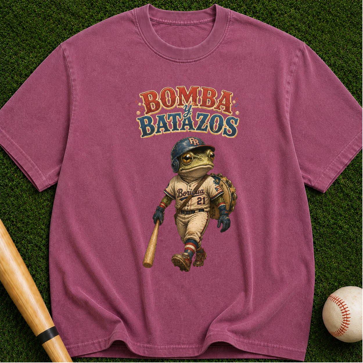 Bomba Batazos Baseball T-Shirt – Vintage Frog Batter Graphic