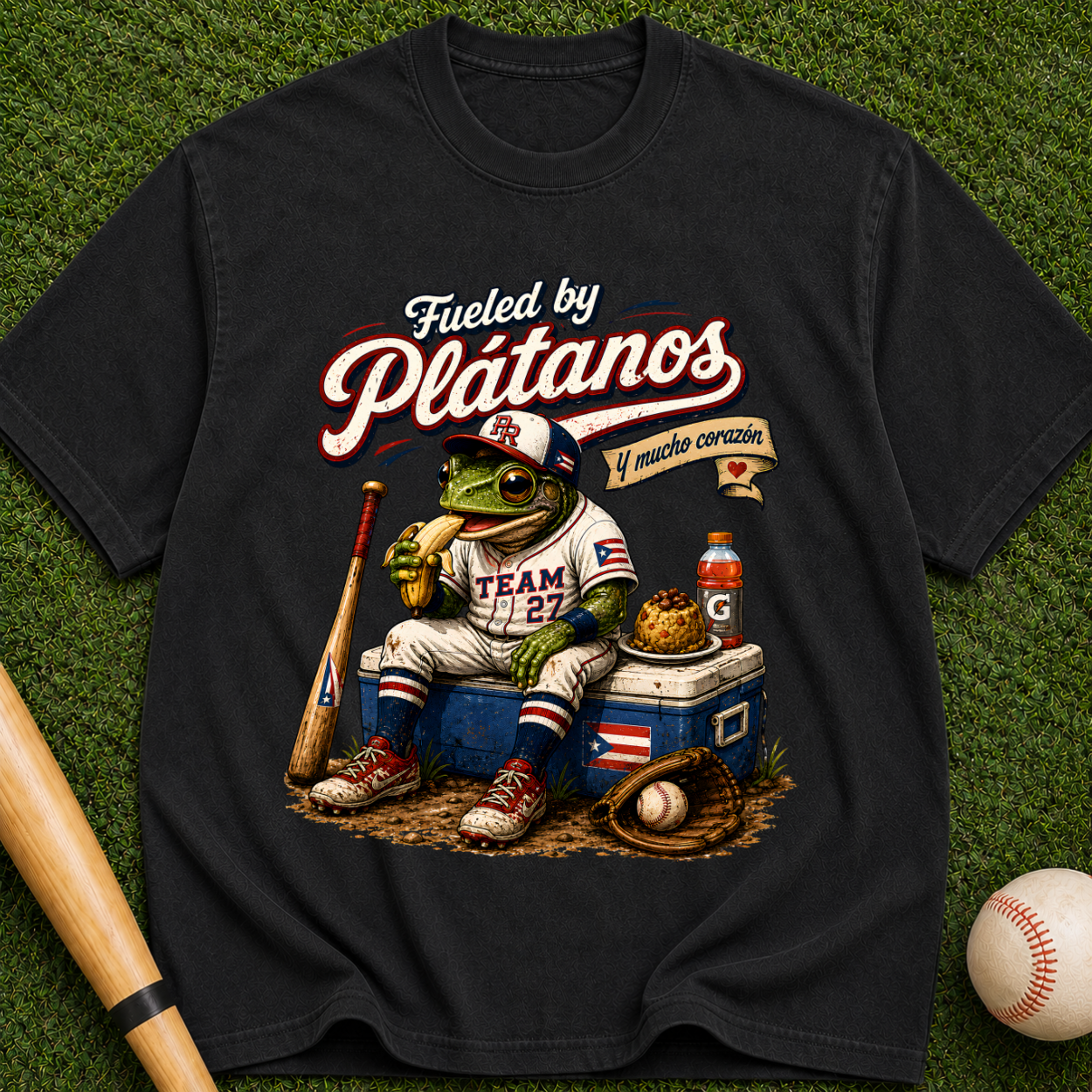Platanos Baseball Frog — "Fueled by Platanos" Vintage Sport Tee