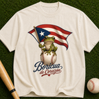 Boricua de Corazón T‑Shirt — Puerto Rican Flag Frog on Baseball