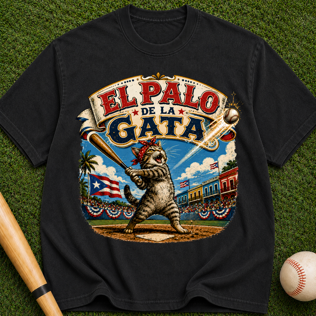 El Palo de la Gata Vintage Graphic T-Shirt — Retro Cat Baseball Design