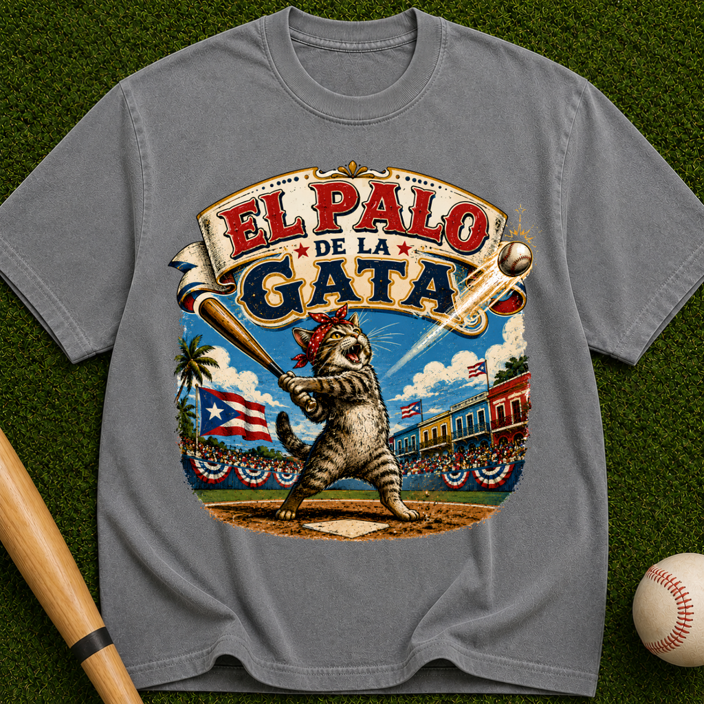 El Palo de la Gata Vintage Graphic T-Shirt — Retro Cat Baseball Design