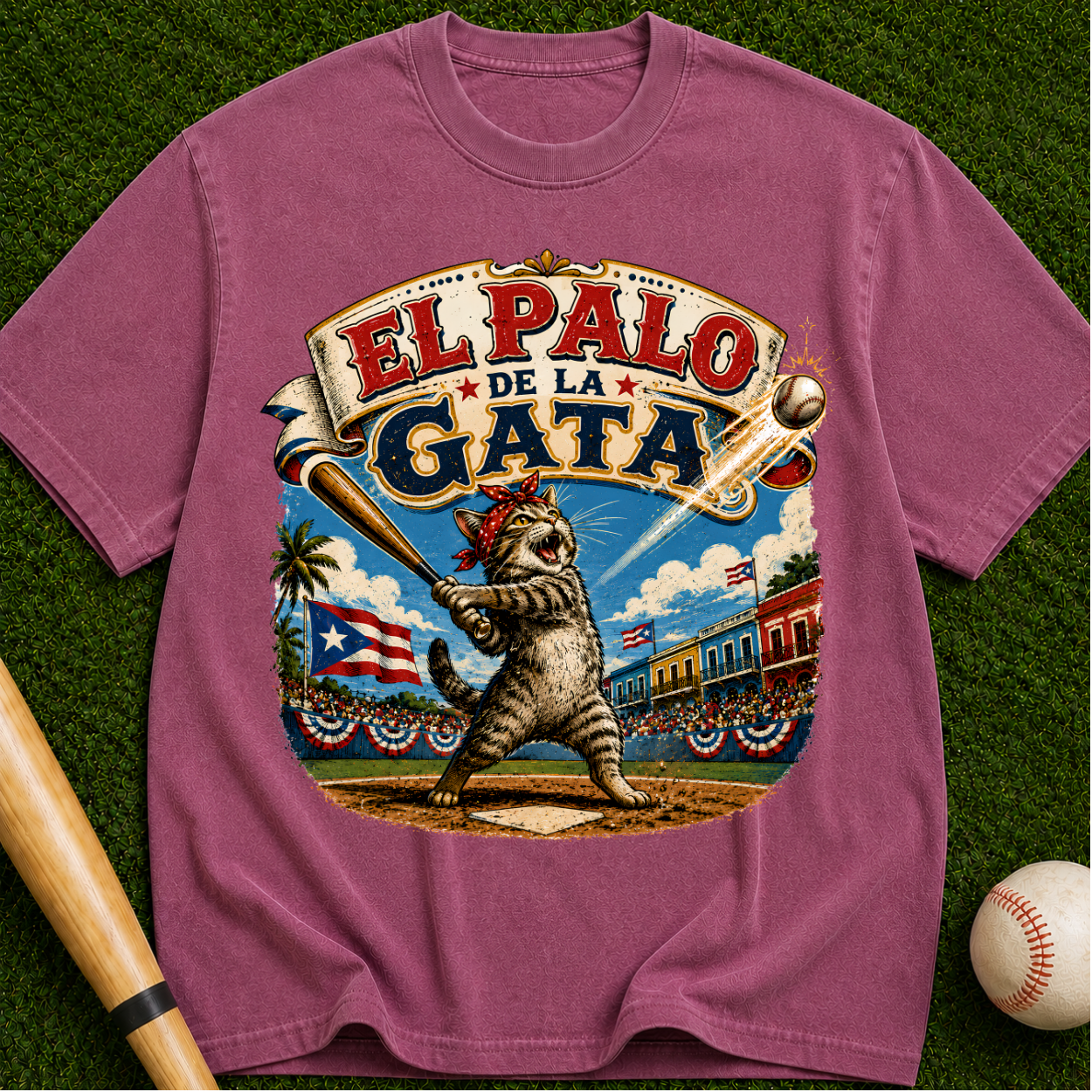 El Palo de la Gata Vintage Graphic T-Shirt — Retro Cat Baseball Design