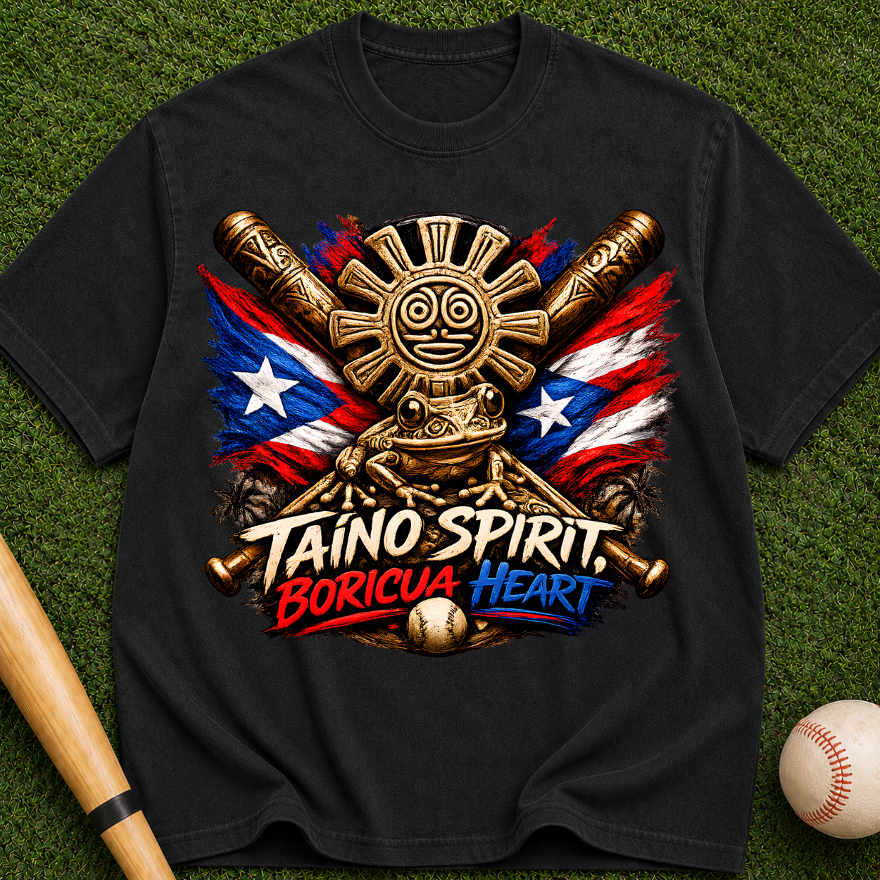 Taino Spirit Boricua Heart Puerto Rico Flag Graphic