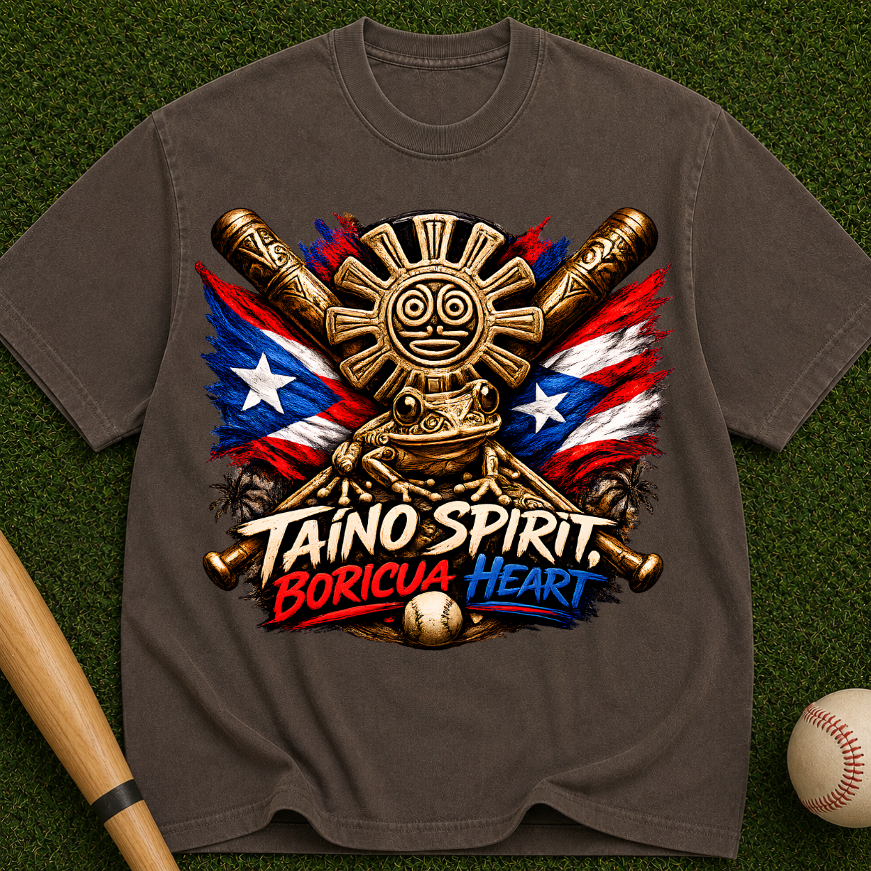Taino Spirit Boricua Heart Puerto Rico Flag Graphic