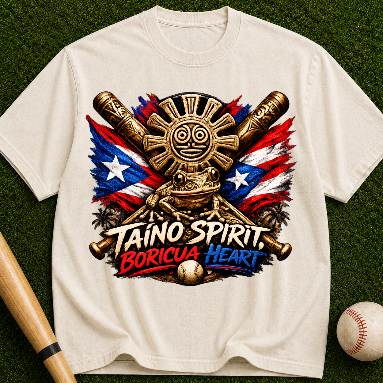 Taino Spirit Boricua Heart Puerto Rico Flag Graphic