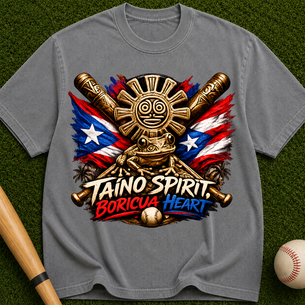 Taino Spirit Boricua Heart Puerto Rico Flag Graphic