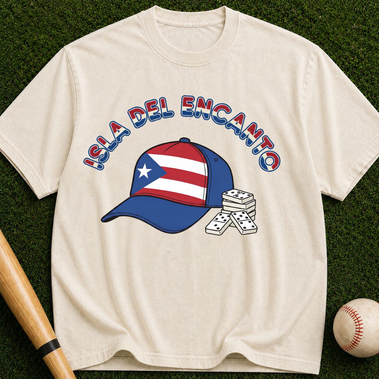Isla del Encanto - Puerto Rico Flag Baseball Cap Graphic Tee