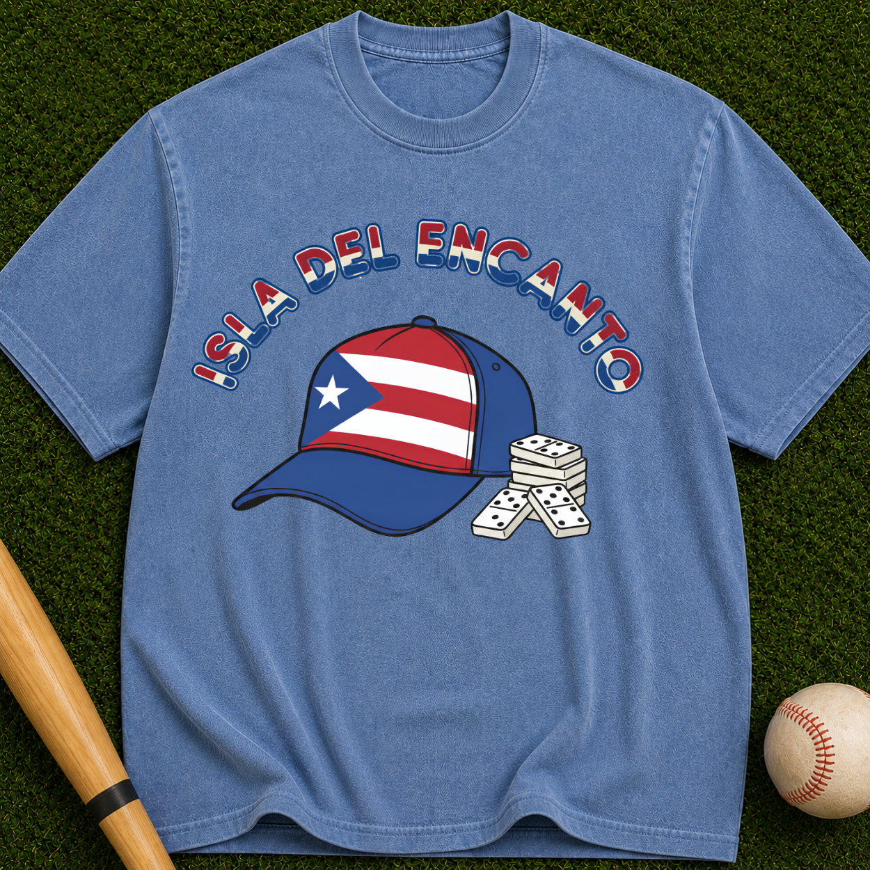 Isla del Encanto - Puerto Rico Flag Baseball Cap Graphic Tee