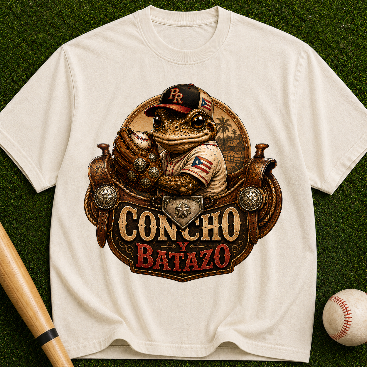 Concho Batazo Graphic Tee - Vintage Western Baseball Design
