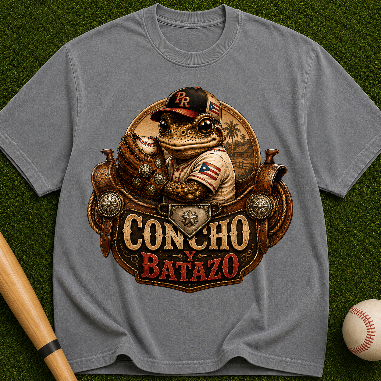 Concho Batazo Graphic Tee - Vintage Western Baseball Design