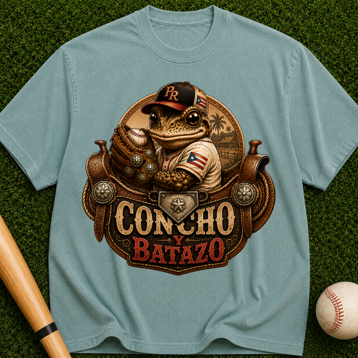 Concho Batazo Graphic Tee - Vintage Western Baseball Design