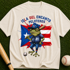 Peloteros Puerto Rico T-Shirt - Isla del Encanto Baseball Frog Design