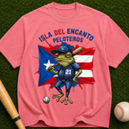 Peloteros Puerto Rico T-Shirt - Isla del Encanto Baseball Frog Design