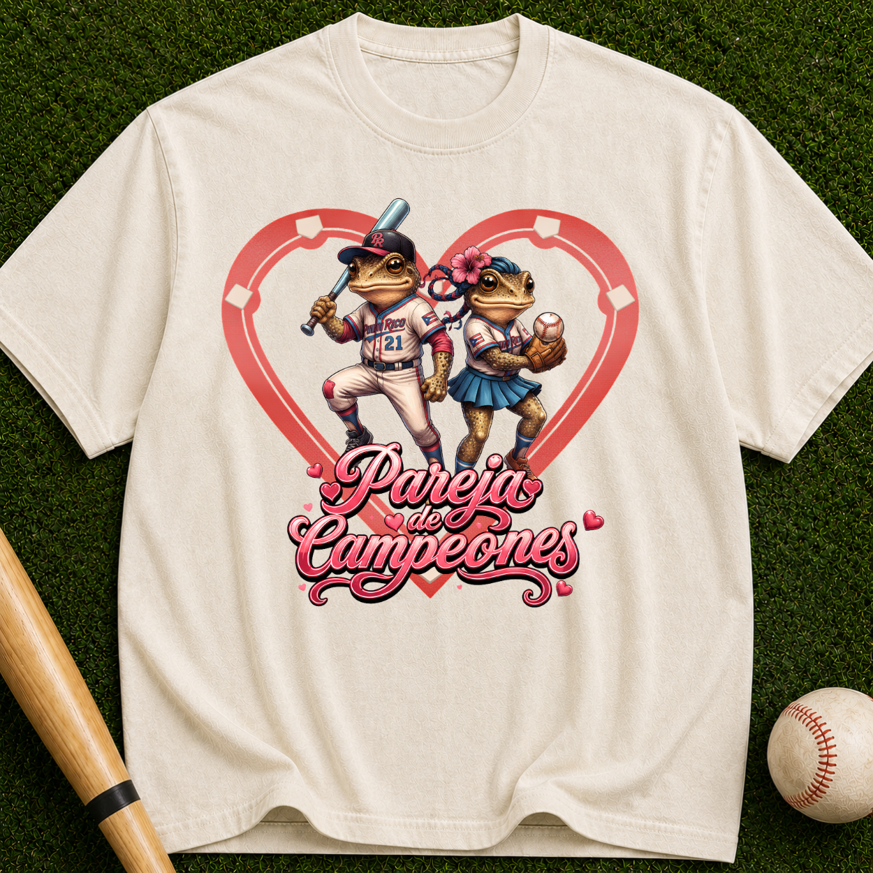 Baseball Lovers T-Shirt - Pareja Campeones' Retro Heart Design