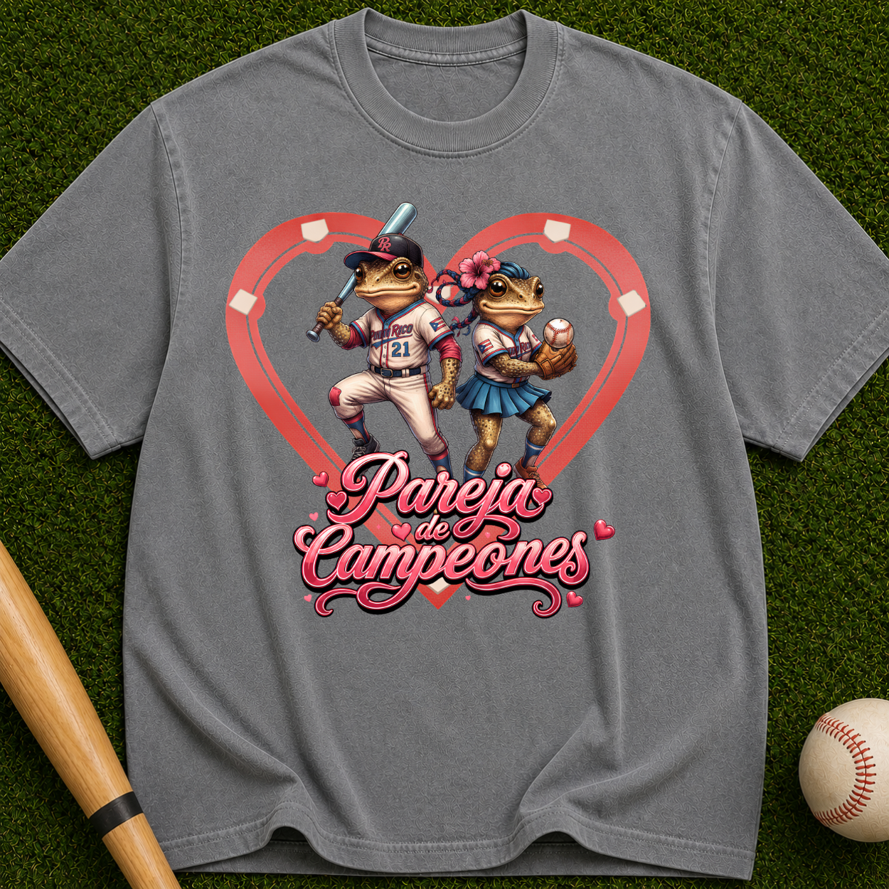 Baseball Lovers T-Shirt - Pareja Campeones' Retro Heart Design