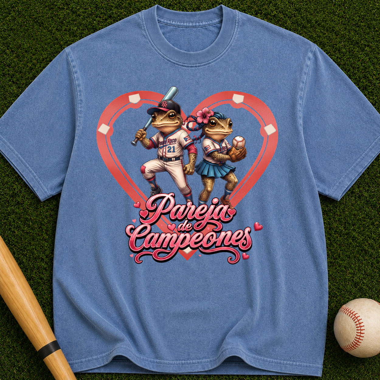 Baseball Lovers T-Shirt - Pareja Campeones' Retro Heart Design