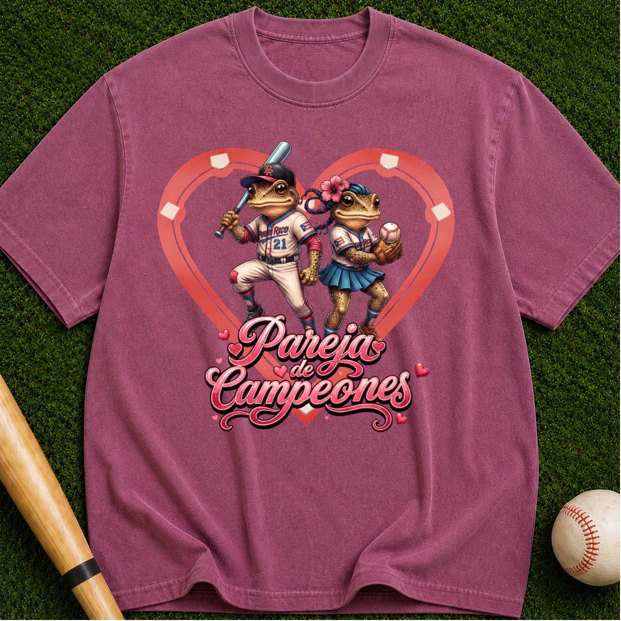 Baseball Lovers T-Shirt - Pareja Campeones' Retro Heart Design
