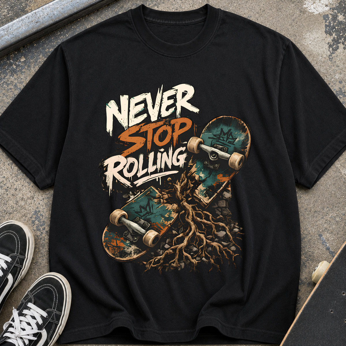 Never Stop Rolling Skateboard T-Shirt
