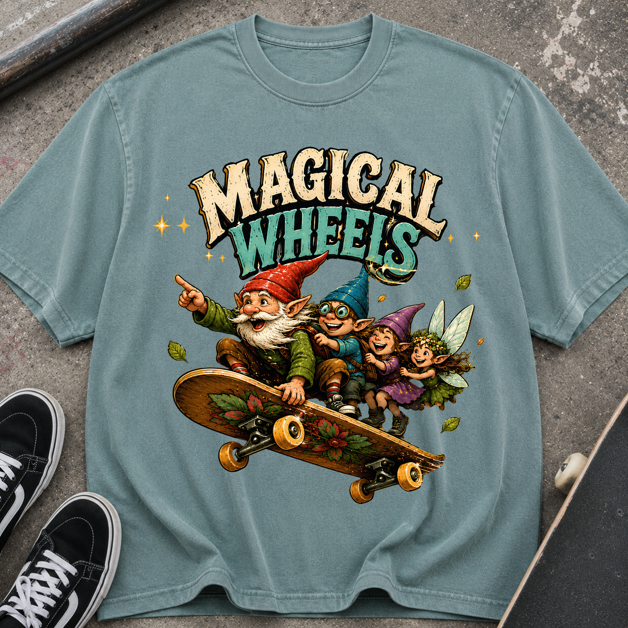 Magical Wheels Skateboard Gnomes T-Shirt