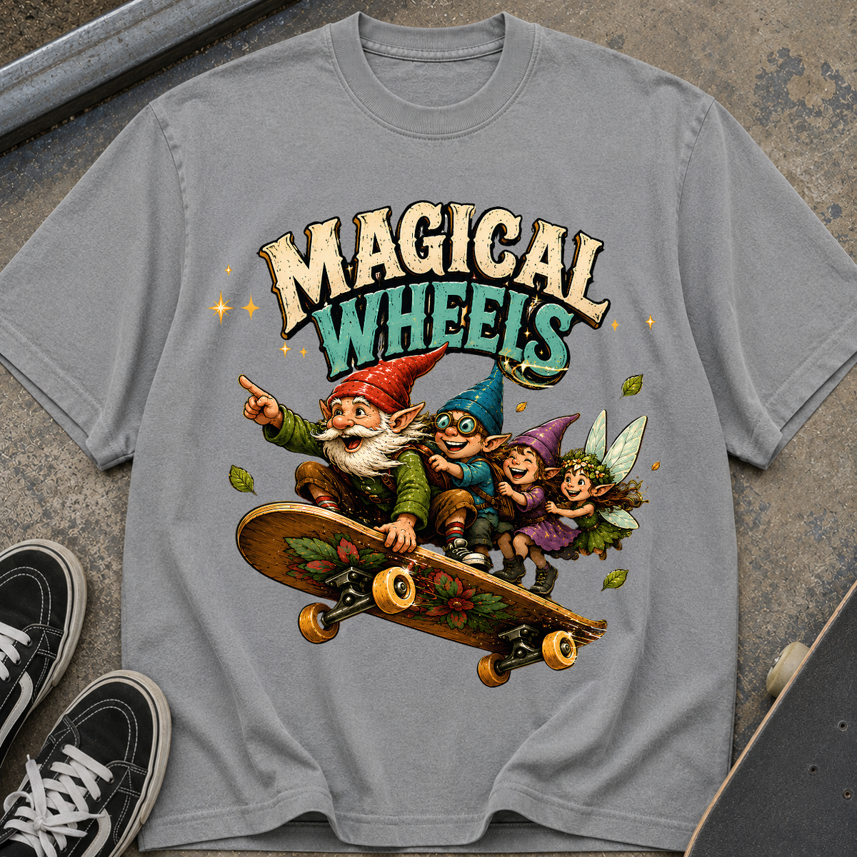 Magical Wheels Skateboard Gnomes T-Shirt