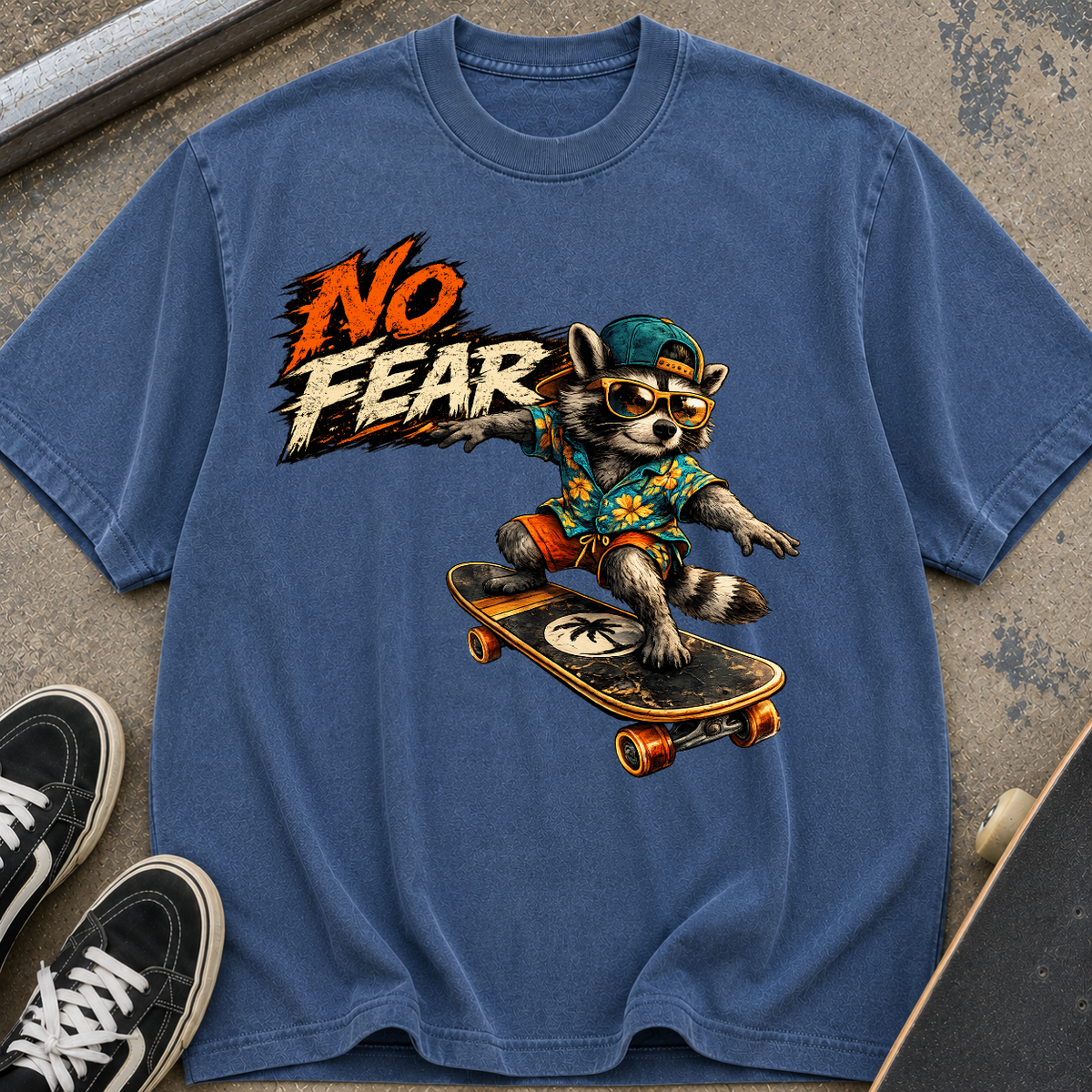 No Fear Skateboard Raccoon T-Shirt
