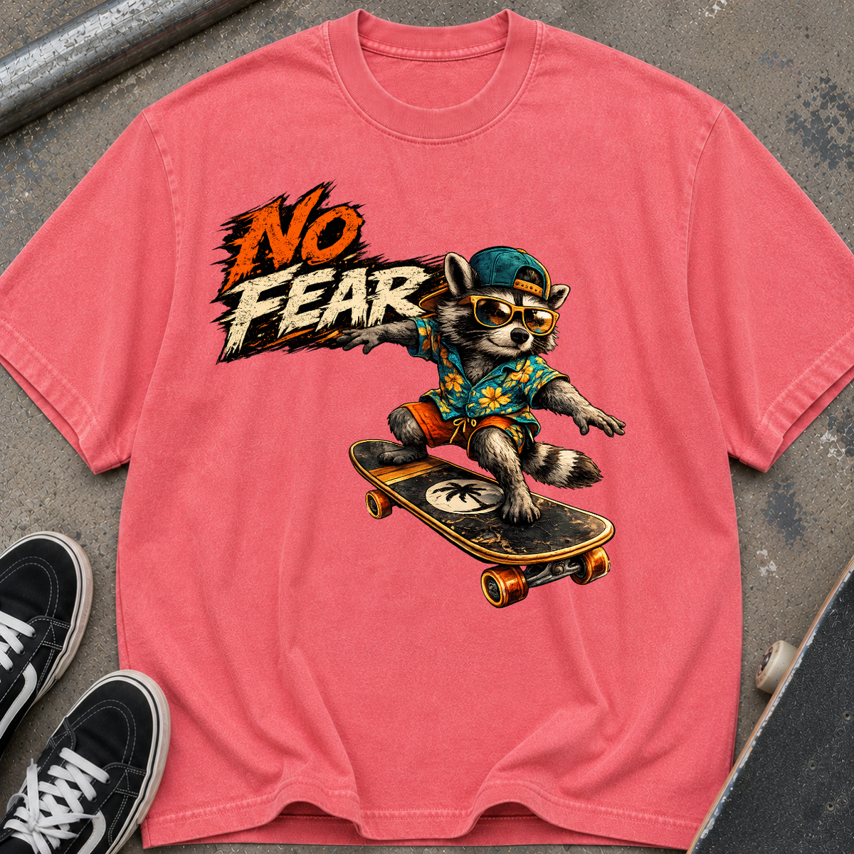 No Fear Skateboard Raccoon T-Shirt