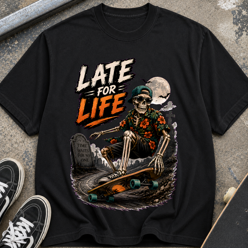 Late For Life Skeleton Surf T-Shirt