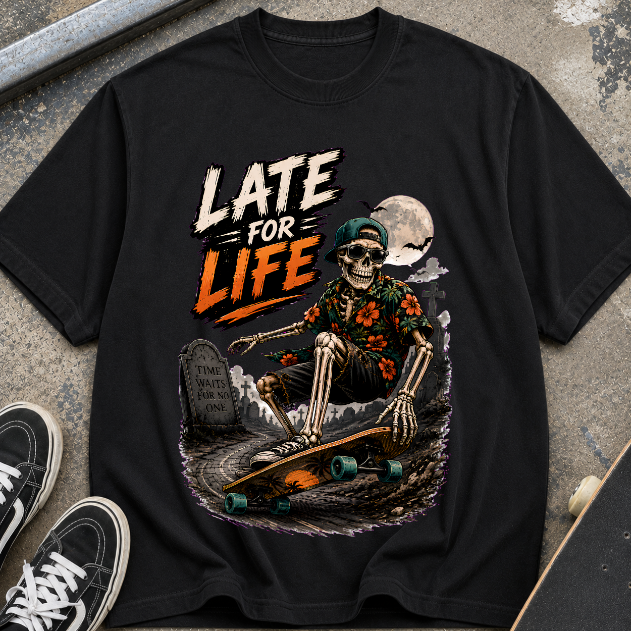 Late For Life Skeleton Surf T-Shirt