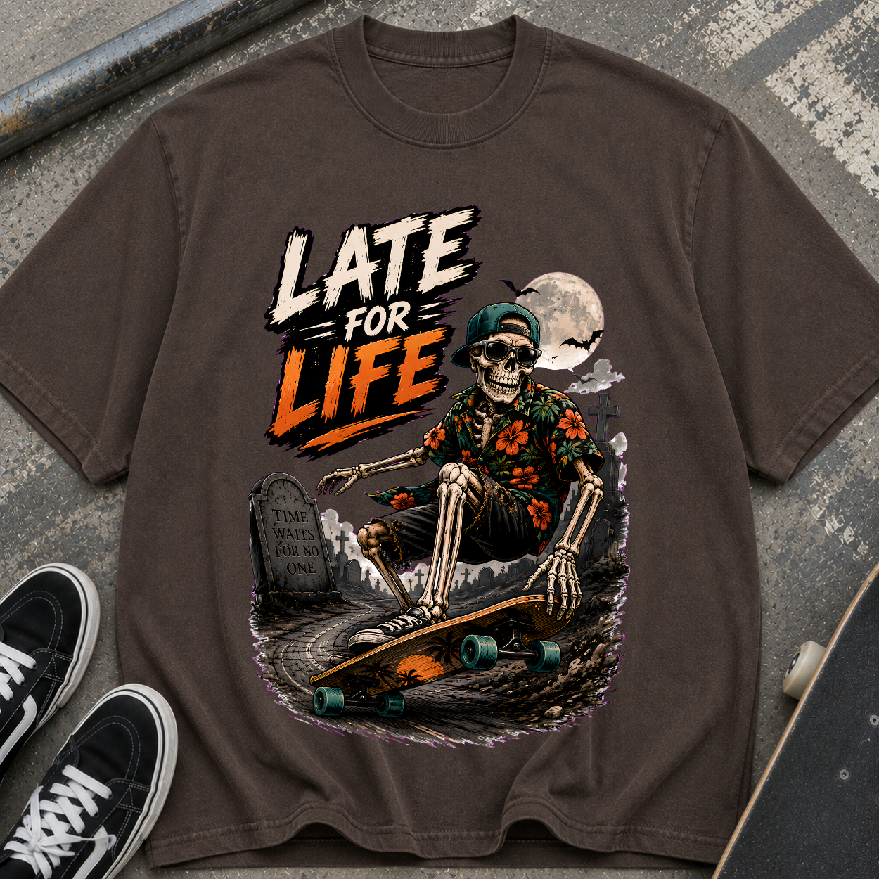 Late For Life Skeleton Surf T-Shirt