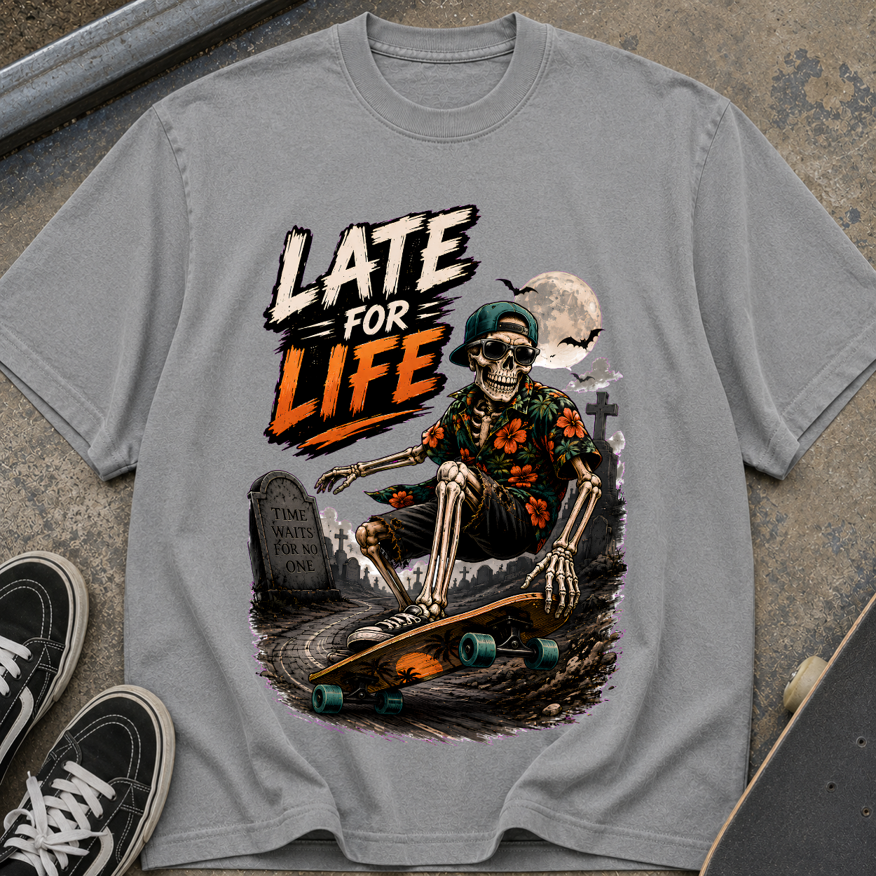Late For Life Skeleton Surf T-Shirt