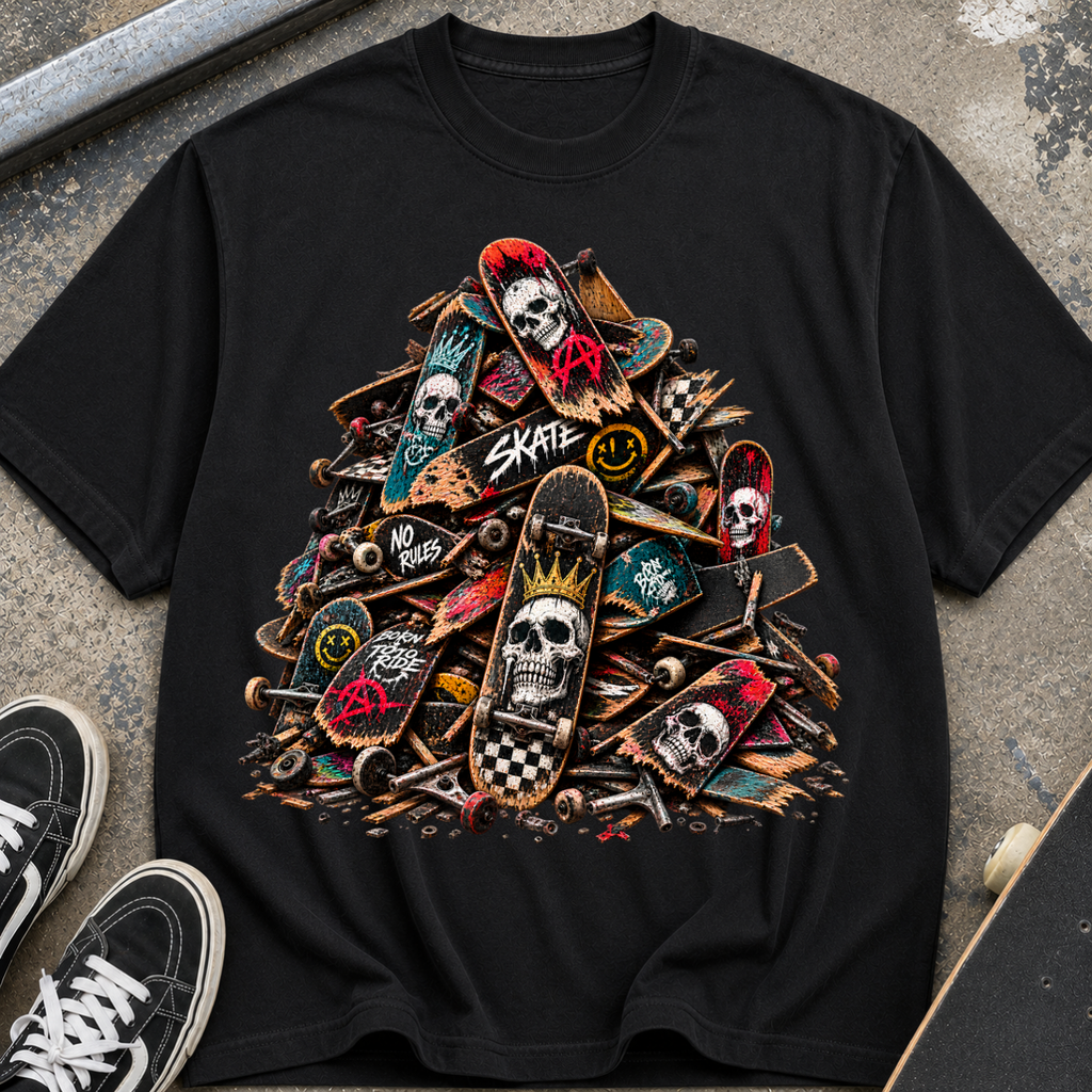 Skateboard Skull Pile T‑Shirt